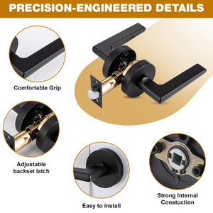 高品質キーレスドアハンドルロックセット亜鉛合金マットブラック室内寝室ドアハンドルロック - Product Image 2