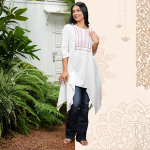 Asymmetrical Hem Round Neck Embroidery <b>Kurta</b> <b>Top</b> Apparel Dresses Wholesale for Women - Product Image 4