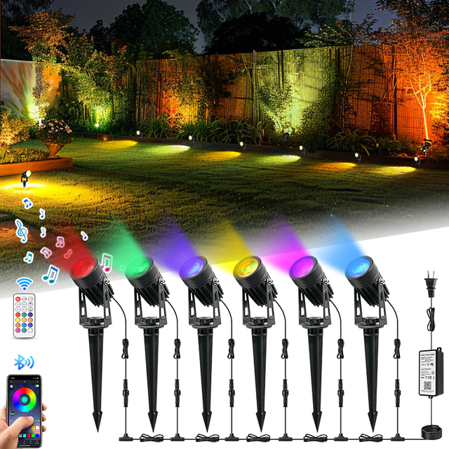 Modern & Unique Design Bright RGB Smart App LED Garden Lights Mini Spike Solar Ground Spot Decorative Garden Lighting