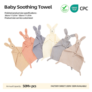 Serviette de toilette bébé en gaze de coton, forme lapin, en crêpe de coton-soie, apaisante pour le sommeil, pour essuyer la salive et comme couverture - Product Image 1