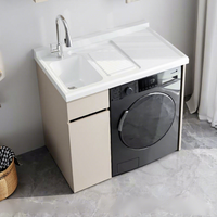 Meuble de buanderie en aluminium à grands panneaux pour balcon avec évier en quartz, armoire de lavage intégrée pour la maison