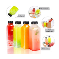 Bouteilles de jus en plastique vides NH 8oz 12oz avec bouchons, réutilisables, transparentes, contenants de boissons en vrac avec couvercles noirs inviolables