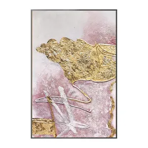 Hot Sale Wall Art Canvas Pink Gilt Abstract Hand-painted Oil Painting Framed Wall Art