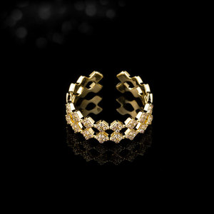 Muyu Geometric Open Ring Gold Micro Inlaid Diamond Shape Fashion Minimalist Index Finger Ring Gift Jewelry - Product Image 2