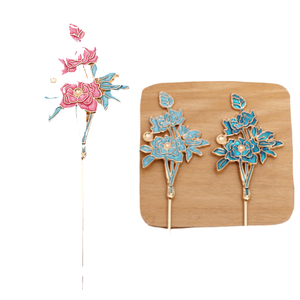 jiangc (15175) Accessoire DIY : Pique à <span class=keywords><strong>cheveux</strong></span> en alliage avec fleur de pivoine cloisonnée en nacre et base en résine - Product Image 1