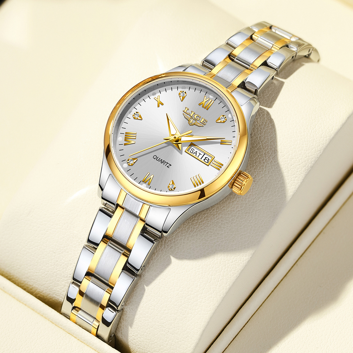 Women\'s Stainless Steel Quartz Watch with Date, Luminous Dial, Water Resistant Custom Quartz Watches - Fashion & Waterproof Women main image 2