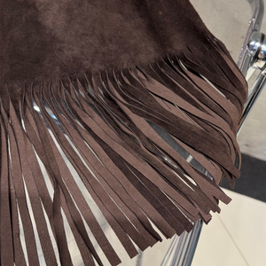 Fall Vintage <strong>Brown</strong> Suede <strong>Skirts</strong> Fitted Genuine <strong>Leather</strong> Pencil <strong>Skirt</strong> Tassel <strong>Skirt</strong> Woman - Product Image 5