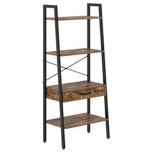 כפרי סולם תצוגת מדף עם מגירת עץ מדף ספרים 4 קומות נשען שירות ארגונית מדפי יד צבוע מתכת מסגרת - Product Image 1