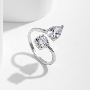 S925 Silver Pear and Round Cut Moissanite Bypass <b>Ring</b> Silver Plated Open <b>Statement</b> <b>Ring</b> for Women Dainty Promise Jewelry - Product Image 4