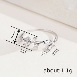 CAOSHI 우아한 잎 기하학적 디자인 큐빅 지르콘 크리스탈 오프닝 링 여성용 패션 보석 실버 도금 조정 가능한 반지 - Product Image 5