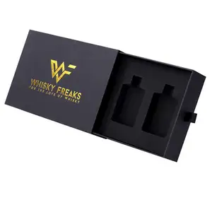 Custom luxury whisky set bar wine black packaging box paper gift packing spirit boxes with foam insert for glass bottle