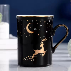 แก้วกาแฟเซรามิกสีทองลายกวางเรนเดียร์ ดวงจันทร์ และดวงดาว สไตล์นอร์ดิก พร้อมหูจับสีทอง ขนาด 400 มล. พร้อมฝาและช้อน ใช้กับเครื่องล้างจานได้ ความจุขนาดใหญ่ - Product Image 5