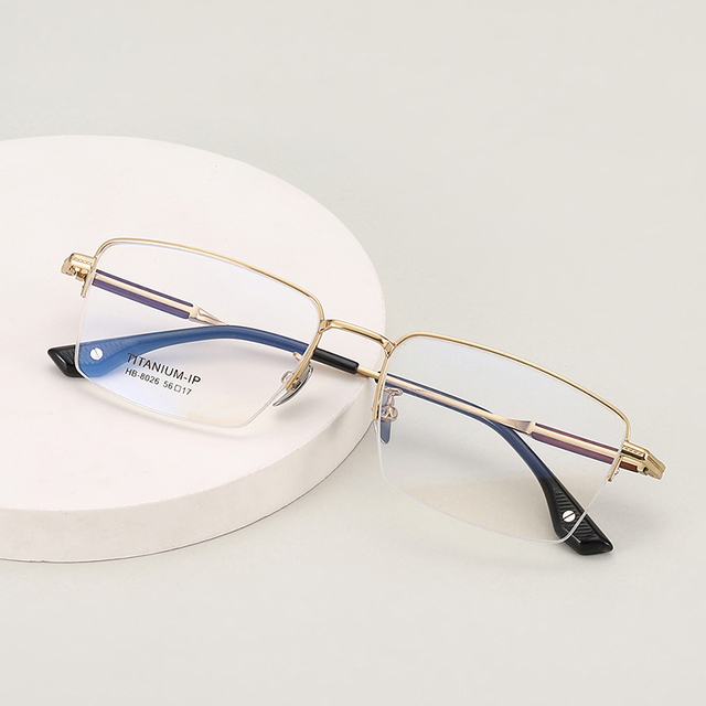 Men's Business Eyewear Eyeglasses Frames Fashionable Half-Rimmed Design Comfortable Pure Titanium Nosepiece Electroplating