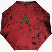 Parapluie pliant entièrement automatique, style marocain, à armature métallique renforcée, motif drapeau culturel, thème paysan