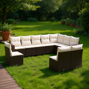 Set Divano da Giardino in Rattan Marrone con Cuscini Crema, Arredamento da Esterno dal Design Contemporaneo, Impermeabile e Resistente ai Raggi UV in Vimini PE - Product Image 2