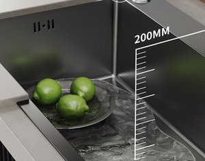 Évier de cuisine encastré artisanal en acier inoxydable 304 épaissi, grande cuve unique, pour cuisine nano - Product Image 6