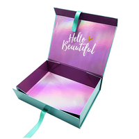 Boîte cadeau de luxe en carton rigide avec fermeture magnétique, impression personnalisée, turquoise et violet, pour cadeaux