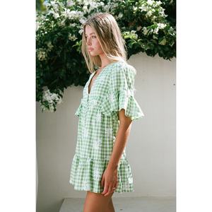 Nouvelle robe décontractée pour femme, en coton, à manches courtes, col en V, avec des fleurs, de couleur personnalisée, de haute qualité, pour pique-nique - Product Image 3