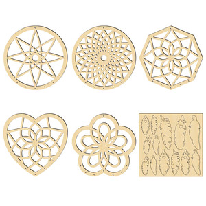 Attrape-rêves mural en bois, style bohème, lot multi-pièces, design ajouré en buis, pendentif décoratif de forme circulaire - Product Image 2