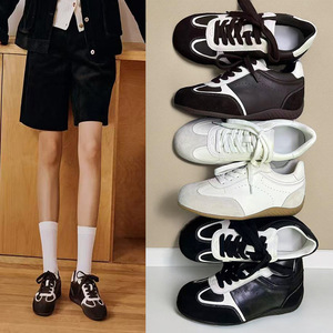 2025 Autumn New Women's Retro Color-Block Genuine Leather Flat Trainer Sneakers Comfortable Platform Casual Skate Athletic Shoes - Product Image 6