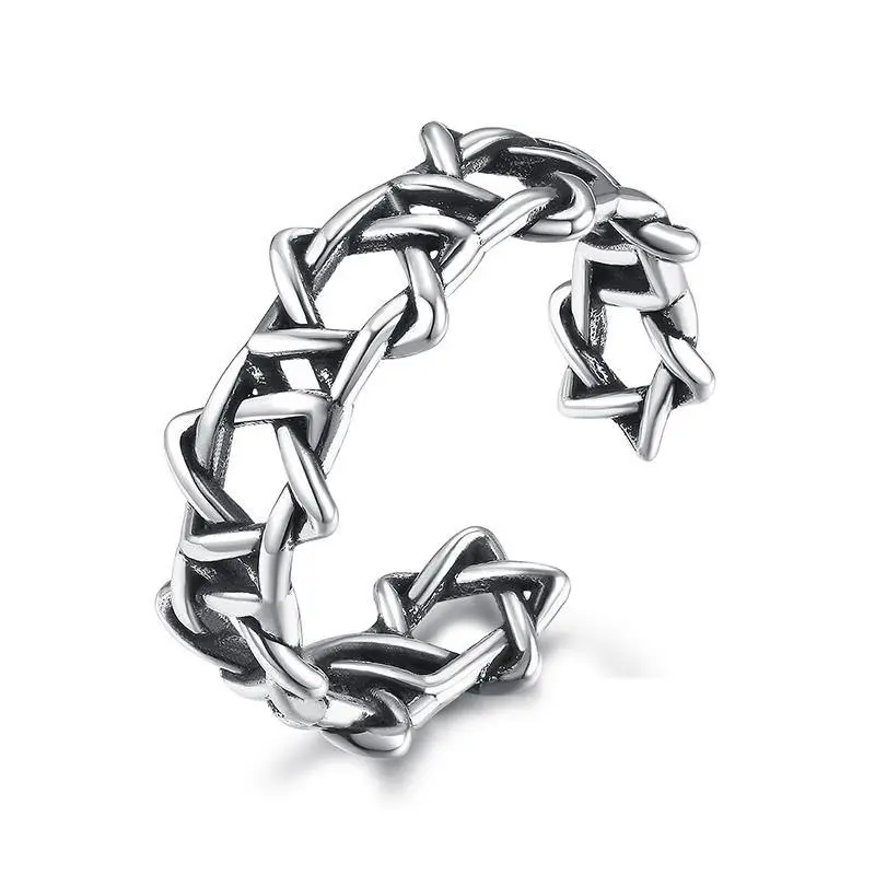 Three piece line ring set Unisex retro simple ring All bronze open jewelry