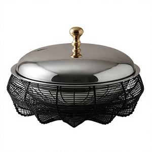 Wholesale 3.5L Stainless Steel Serving Hotpot Casserole <b>Food</b> Warmer <b>Container</b> Bowl with Black Wire Mesh Stand Base Tableware - Product Image 1