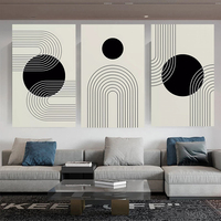 Affiche imprimable avec lignes d'arche demi-cercle arc-en-ciel, formes géométriques abstraites noires, décoration bohème du milieu du siècle, art minimaliste
