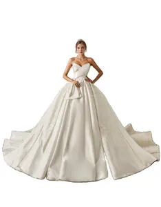 Ruolai PWD-H1188 Hiện Đại Người Yêu Cổ Không Tay Nhà Thờ Train Bow Ruffles Bóng Gown Wedding Dresses Cho Cô Dâu