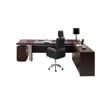 Meja Kantor MDF Mewah dengan Kabinet Samping Kelas Atas Meja Eksekutif Furnitur Kantor