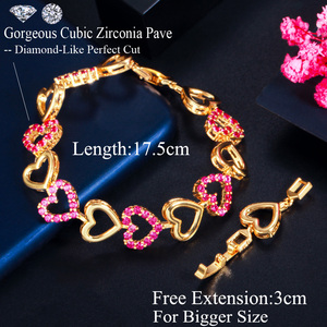 Pulsera de tenis con circonita cúbica en forma de corazón para mujer, brazalete de tenis chapado en oro africano, joyería <span class=keywords><strong>Miss</strong></span> para mujer, regalo de cumpleaños para fiesta de amistad, color rojo de la suerte - Product Image 6