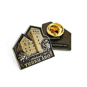 Make Custom Pins Travel Outdoor Landmark Pin Finland Turku ABO 3d Vintage Pins for tourist souvenir
