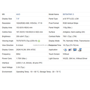 Nueva pantalla LCD original en stock de 7 pulgadas 1024*600 WSVGA para vehículos, para navegación en automóviles y dispositivos industriales portátiles B070ATN01.3 - Product Image 6