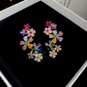 High Quality Women Colorful Multi-flower Shaped 18k Rhinestone Flower <b>Earrings</b> Ear Bone <b>Cuff</b> <b>Earrings</b> - Product Image 2