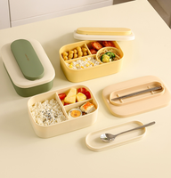 Boîte à lunch bento en silicone anti-fuite Asia avec cuillère et fourchette en acier inoxydable 304, rangement alimentaire pour la maison, le bureau et les voyages