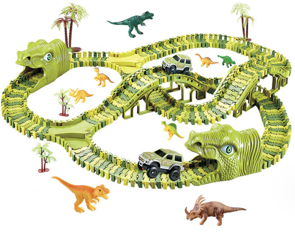 Dinosaur Track Train Toys Roller Coaster Park for Kids Electric Car Building Block Sets