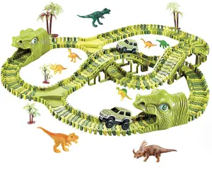 Dinosauro pista di treno giocattoli montagne russe parco per bambini auto elettriche set di blocchi di costruzione