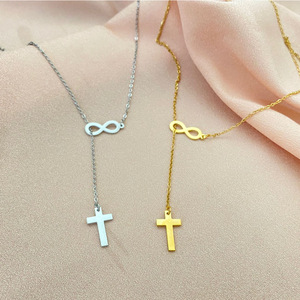 Breloque en acier inoxydable plaqué or 18K, pendentif croix Infinity, collier, bijoux tendance pour femmes et dames - Product Image 5