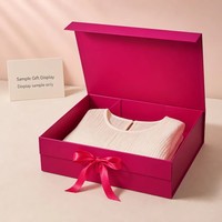 Boîte cadeau magnétique pliable fuchsia avec nœud en ruban de satin, logo personnalisé, boîte rigide pour vêtements, emballage cadeau