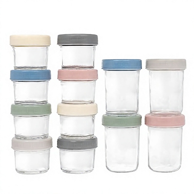 WeeSprout Glass Baby Food Storage Jars Lids (4/8 oz 12 Pack Set) Reusable Containers Fridge/Freezer Microwave Dishwasher Safe