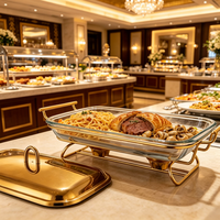 Chauffe-Plat de Luxe pour Traiteur, Ensemble Buffet Moderne Doré 2L/3L Alimenté au Carburant