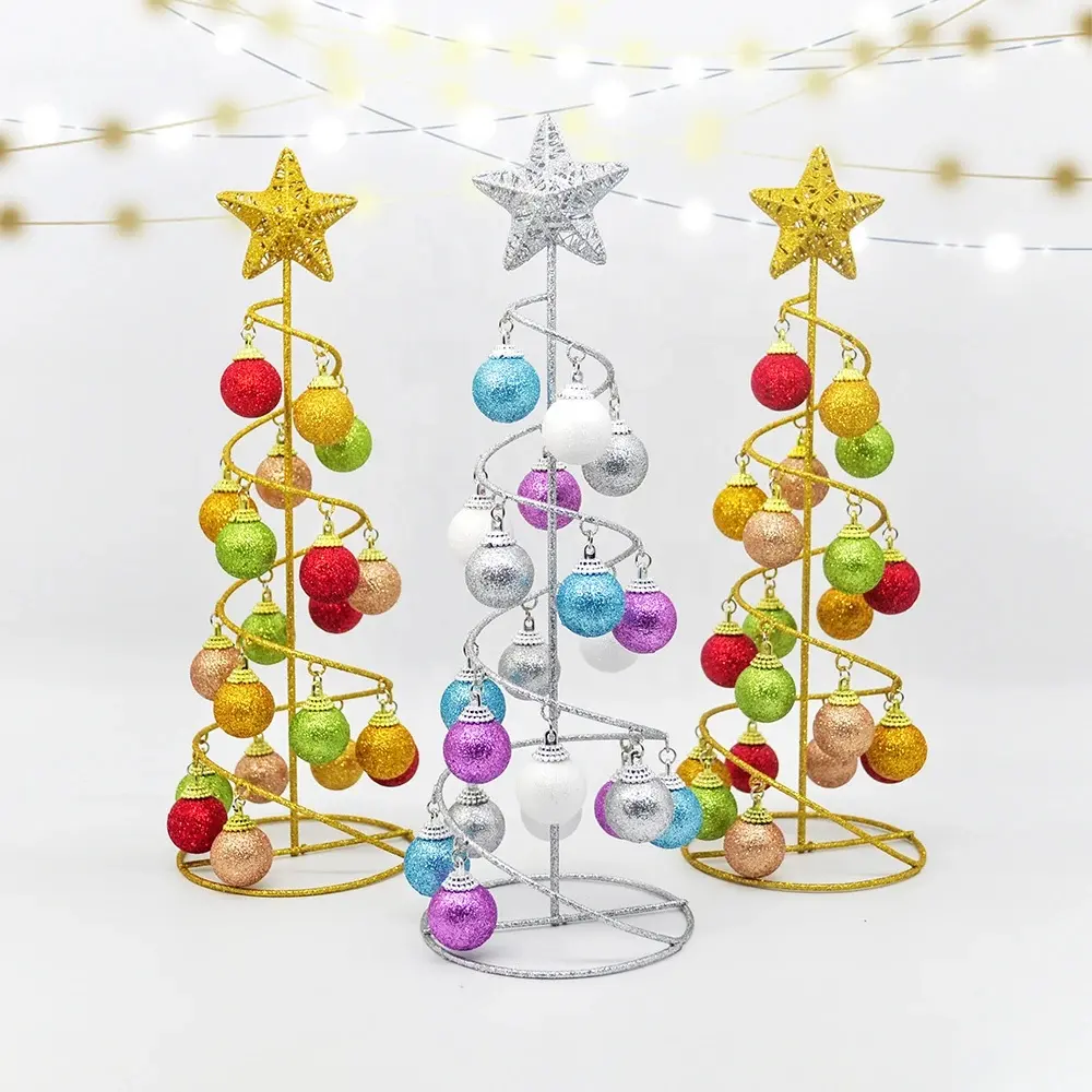 mini-Glitzernde Kugeln für Weihnachtsbaum aus Schmiedeeisen Weihnachtsfeder Turm-Stern-Dekoration Turmbaum goldene und silberne Glitzernde Kugeln