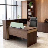 Comptoir de réception en bois de noyer avec panneau frontal haut et armoire latérale, comptoir de caisse de bureau moderne avec rangement