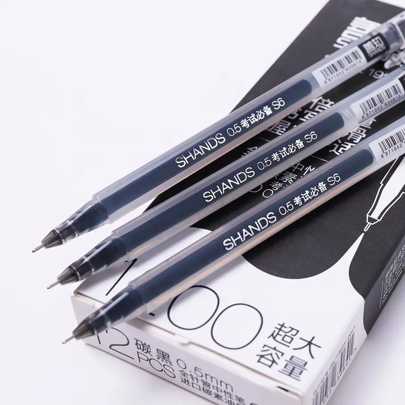 Wholesale 12 Pack Set Large Capacity Refillable Gel Pen Black Inks 0.5 mm Needle Tip Fine Point Neutral Pen Stationery