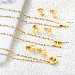Conjunto de collar y aretes de acero inoxidable con letras para mujer, regalo de joyería, iniciales del alfabeto, conjuntos de joyería de moda - Product Image 3