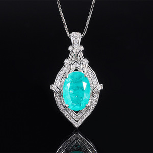 Kalung Liontin Batu Permata Berwarna Potongan Oval <span class=keywords><strong>Art</strong></span> <span class=keywords><strong>Deco</strong></span> Penjualan Langsung Pabrik Perhiasan Mewah Berlapis Emas 18K - Product Image 3
