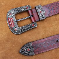 Sabuk JULUN untuk Pria Sabuk Kulit untuk Pria Sabuk Pria Asli Gaya Amerika Gesper Bunga Timbul Warna Gunmetal Kulit Sapi Koboi Barat