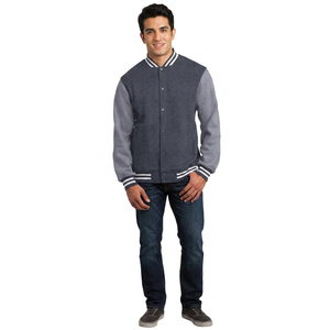 Grey Color Body Wool With Light Grey Color Sleeve <b>Baseball</b> <b>Men's</b> Clothing <b>Jackets</b> College School Winter Sportswear <b>Men's</b> <b>Jackets</b> - Product Image 1