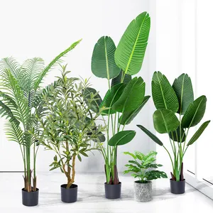 Faux aureca palmier vert Monstera bonsaï en plastique, fausses plantes d'olive artificielles pour la décoration intérieure et extérieure de la maison