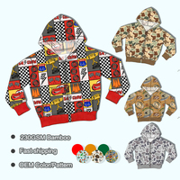 Ensemble deux pièces imprimé dessin animé, haut à capuche zippé camouflage à manches longues, veste d'extérieur en bambou pour garçons, collection automne