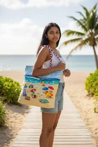 High Quality Fashion Woman's Water Resistant Large Capacity <b>Beach</b> Tote Bag Set Zipper <b>Canvas</b> Polyester Lining All Seasons - Product Image 2